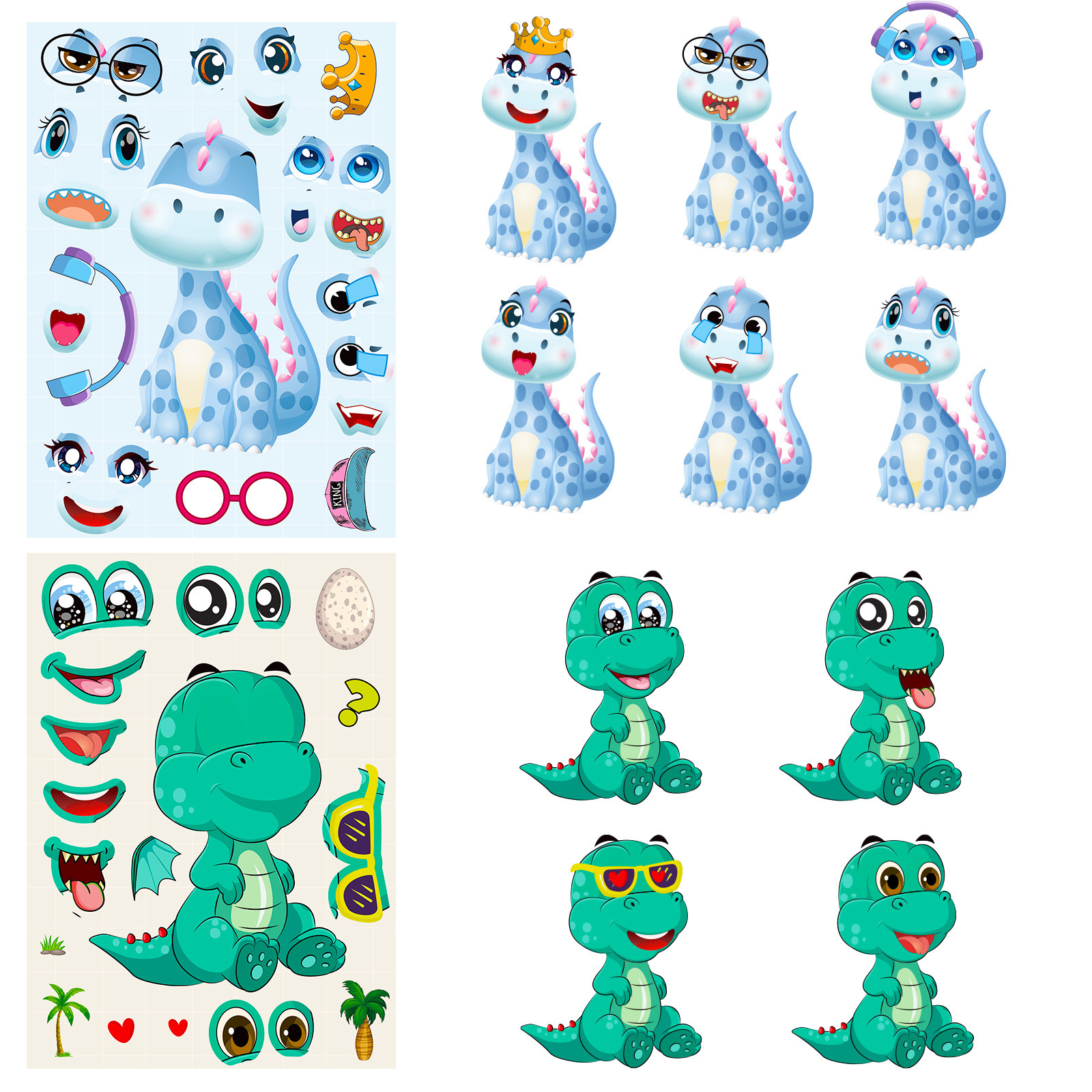 Cross-Border 6 sheets/pack small animal puzzle stickers children's early education face changing stickers baby puzzle diy early education puzzle stickers