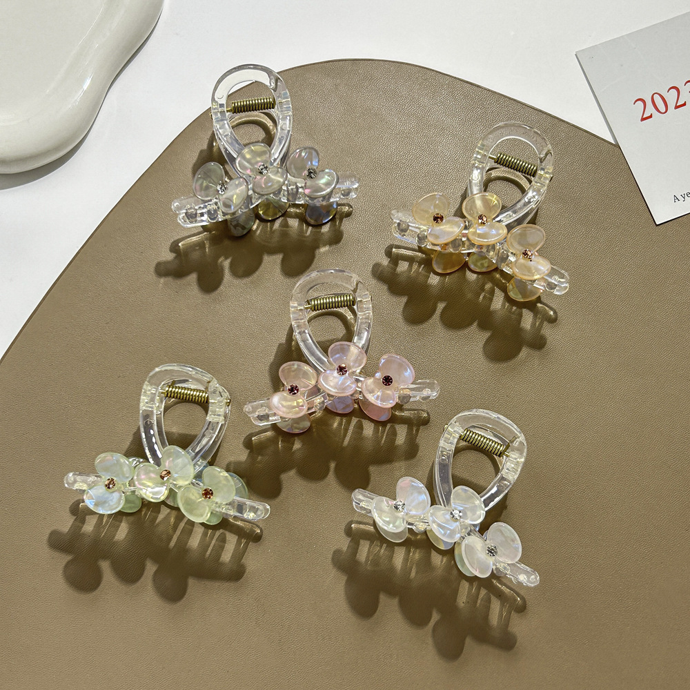Flower clip two-petal flower shark clip children's hairpin Diamond-embedded plate hairpin medium hairpin temperament headdress hair accessories_voghion.com