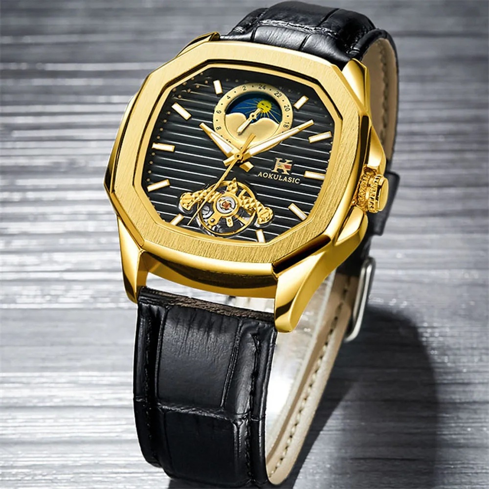 New AOKULASIC European and American men's fashion casual square automatic mechanical watch wholesale