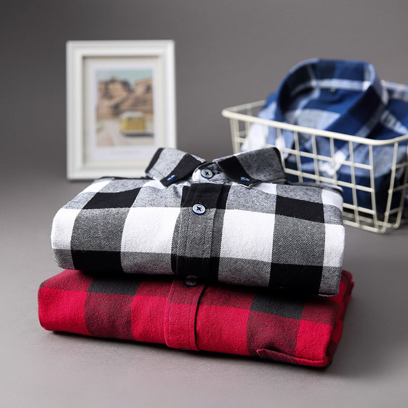Spring new men's new sanding plaid slim shirt cotton casual plaid long sleeve shirt men's Korean style