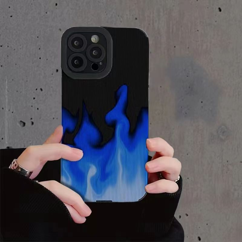 適用簡約漸變藍火焰IPhone11/14蘋果13手機殼12防摔13pro/X/XS/8P