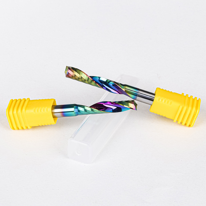 Colorful DLC coated polished single-edged milling cutter durable Burr-free acrylic CNC spiral single-edged cutter for advertising