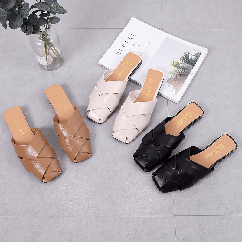 Distinctive Baotou Half Slippers Women's New Summer 2021 Korean Style Fashionable Outer Wear Lazy Slide Flat Heel Casual Sandals