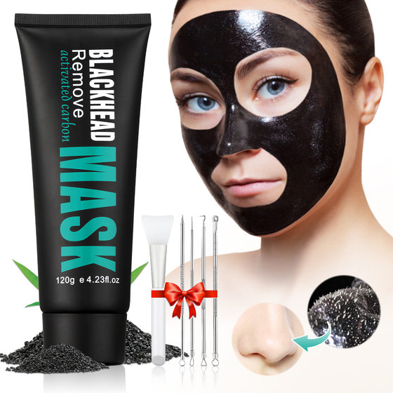 Blackhead Removal Nasal Mask Set Bamboo Charcoal Tear Mask Area T Care Blackhead Removal Nasal Mask with Brush 4 Acne Needles