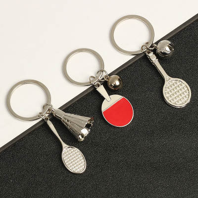 Cross-border hot table tennis racket key chain badminton tennis key chain metal paint pendant gift wholesale