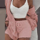 Cross-border women's clothing European and American winter plush homewear casual 3-piece pajamas long sleeve navel vest shorts suit