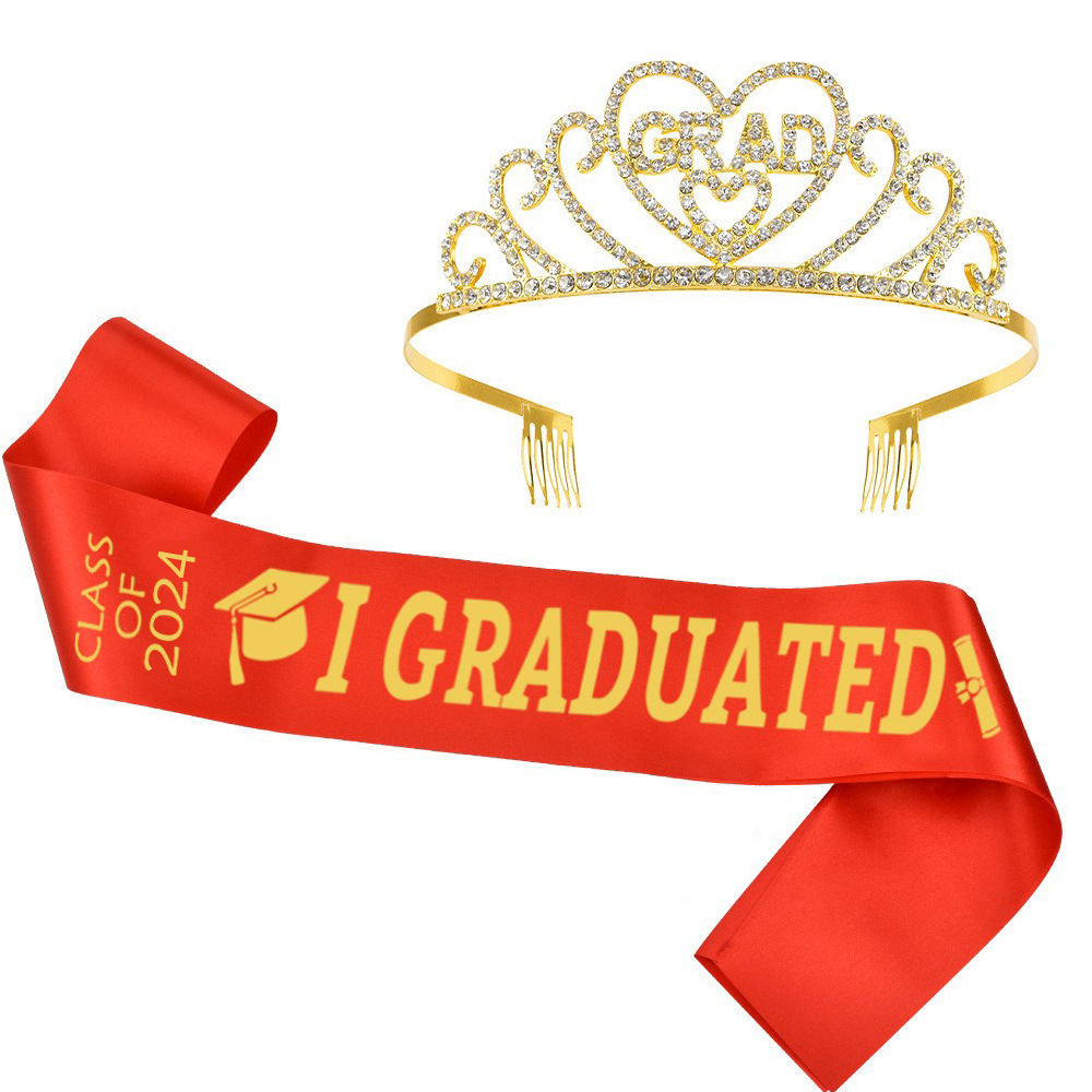 Elegant Graduation Crown Shoulder Strap Set for Ballroom Performances and Graduation Parties - GRAD Alloy Hair Band