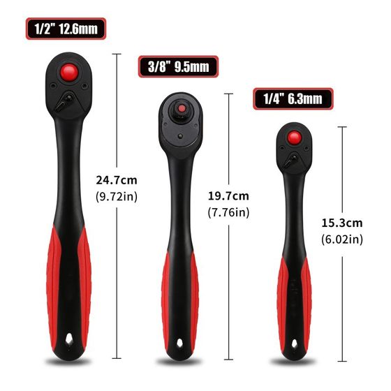 Cross-border hot sale 3-piece 72-tooth curved handle ratchet wrench large, medium and small flying two-way fast socket ratchet wrench