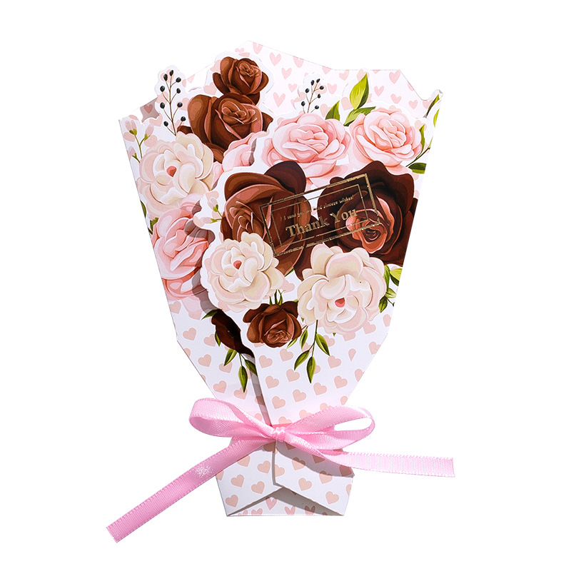 Cross-border three-dimensional bouquet bow bronzing greeting card Valentine's Day Christmas greetings thank you gift message small card