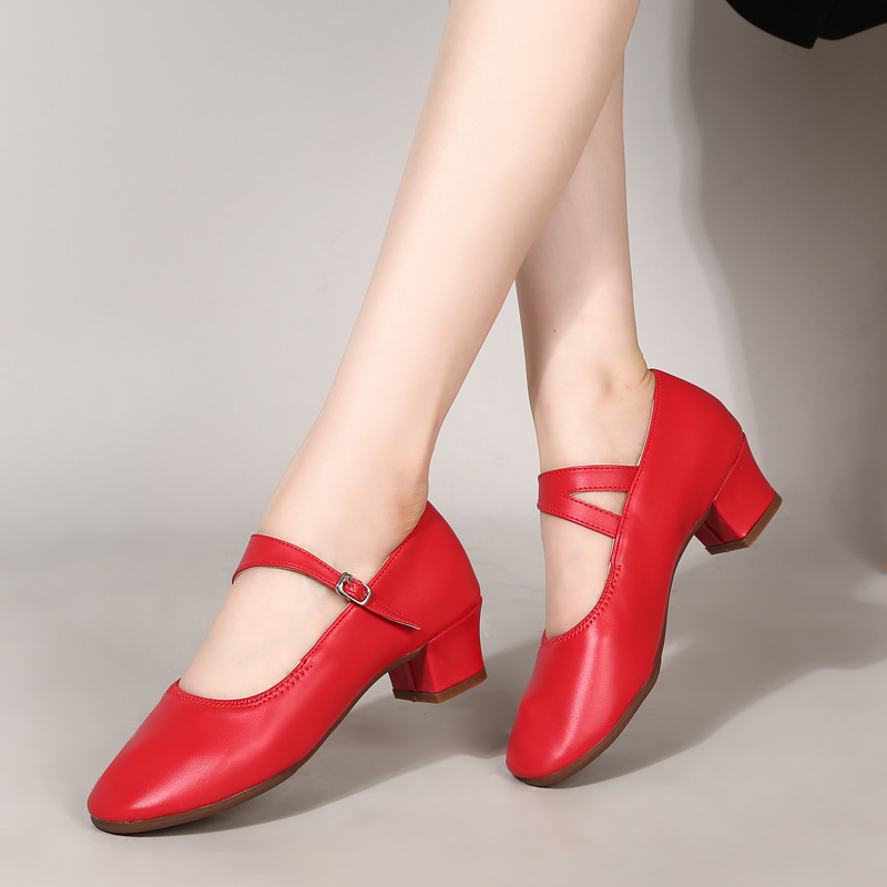 Women's 2025 New Summer Square Dance Shoes Soft Leather Dance Shoes Women's Genuine Leather Soft Sole Dance Shoes silver Dance Shoes