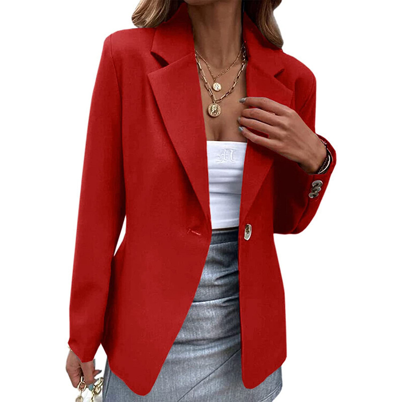  Amazon independent station European and American autumn and winter new women's casual long-sleeved solid color one-button suit jacket