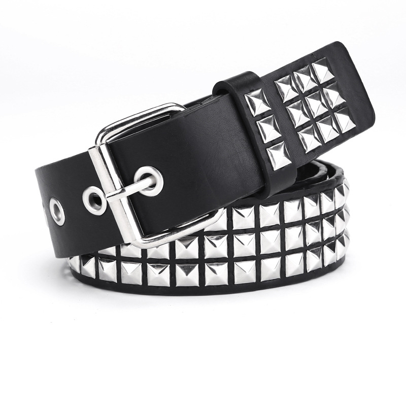 European and American Square Bead Rivet Belt Metal Pyramid Belt Men and Women Cross Border Belt Punk Hardware Jeans Belt
