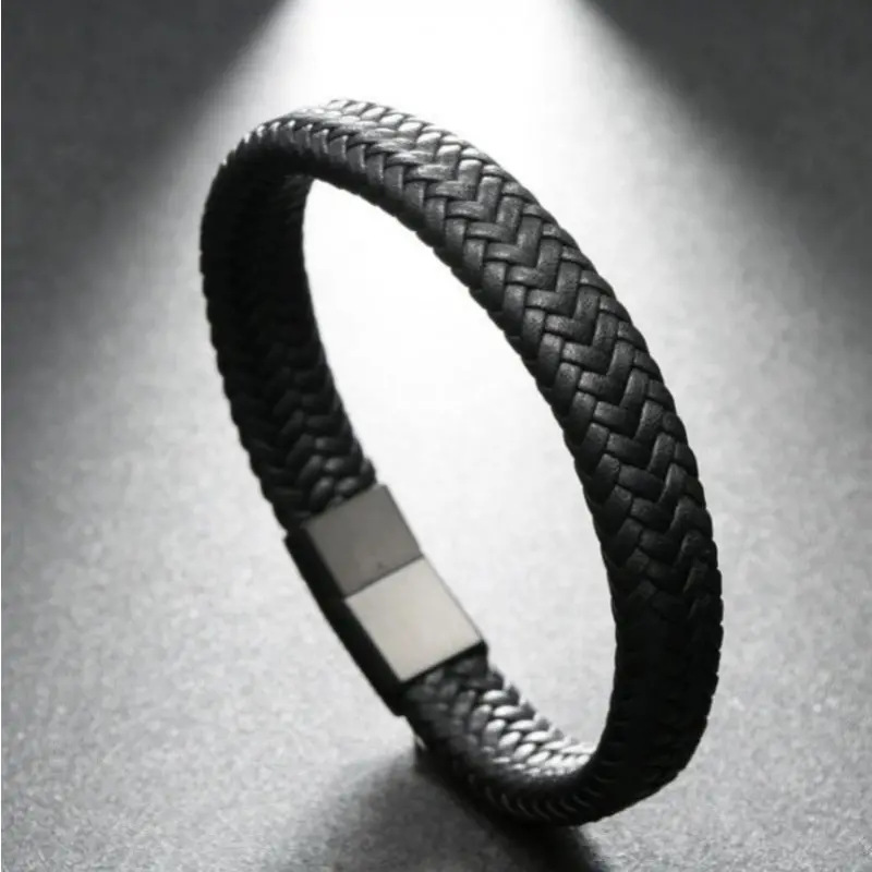 Cross-border new Amazon European and American men's bracelet vintage woven leather rope magnet buckle bracelet hot leather bracelet
