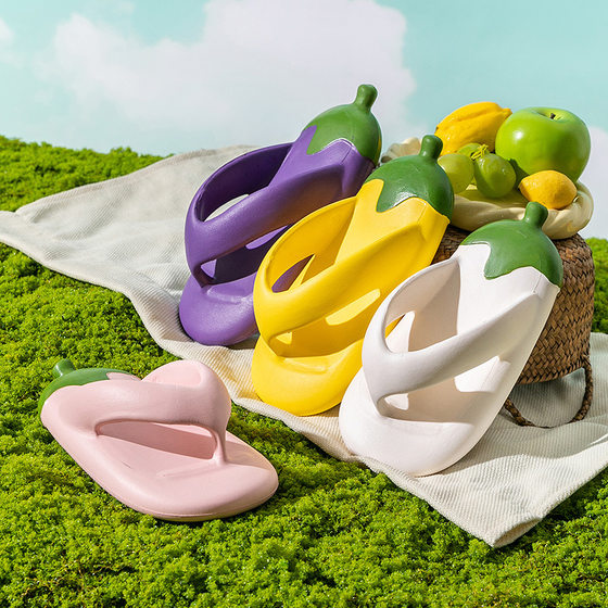 Internet Red Eggplant Thick Bottom Clip Flip-Flops Summer New Indoor and Outdoor Soft Bottom Stomp Feeling Bread Parent-Child Sandals