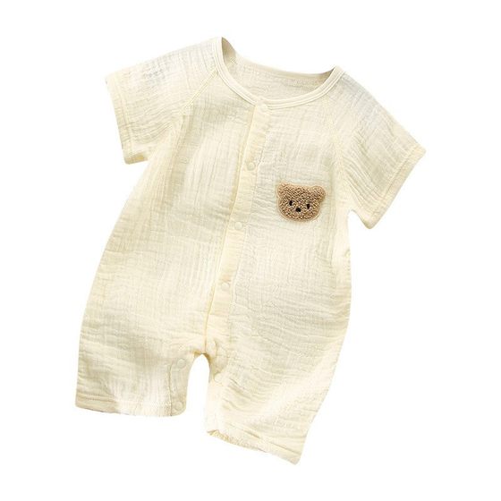 Newborn Gauze Short-sleeved Shorts Climbing Wear Single-breasted Pure Cotton Boneless Summer Harcoats for Boys and Girls Beige Cubs