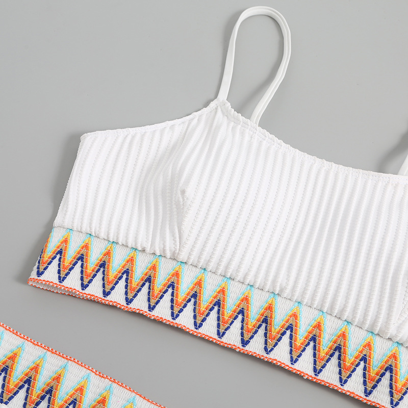 2023 New Split Shoulder Strap Chevron Tape Bikini Swimsuit
