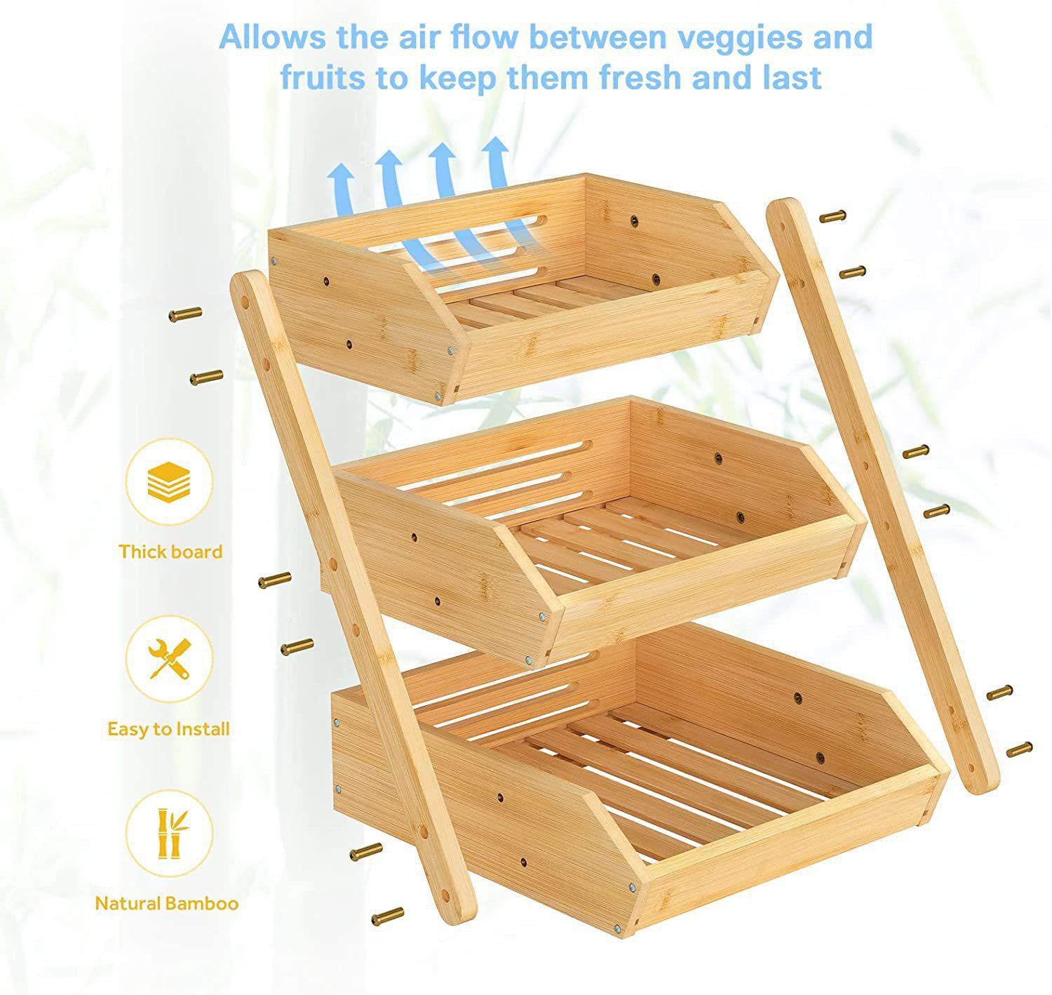 Bamboo multi-layer storage basket household kitchen fruit and vegetable draining basket hotel multi-purpose vegetable storage rack