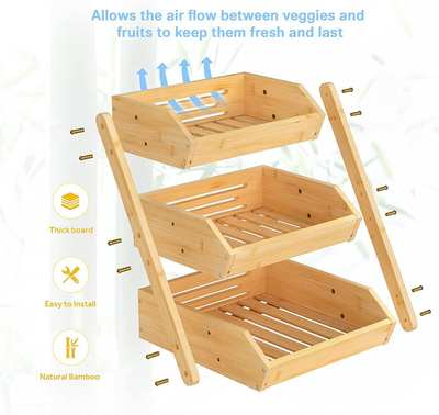 Bamboo multi-layer storage basket household kitchen fruit and vegetable draining basket hotel multi-purpose vegetable storage rack