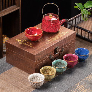 Kiln change Jianzhan five elements Cup kung fu tea set suit teapot household tea maker ceramic cup gift box practical gift