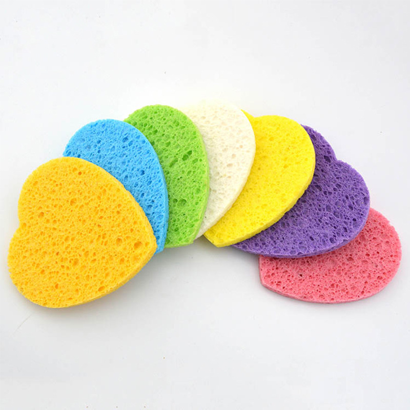 Cross-border exclusive for cleaning wood pulp cotton face wash makeup remover disposable face wash sponge multi-color heart-shaped compression face wash