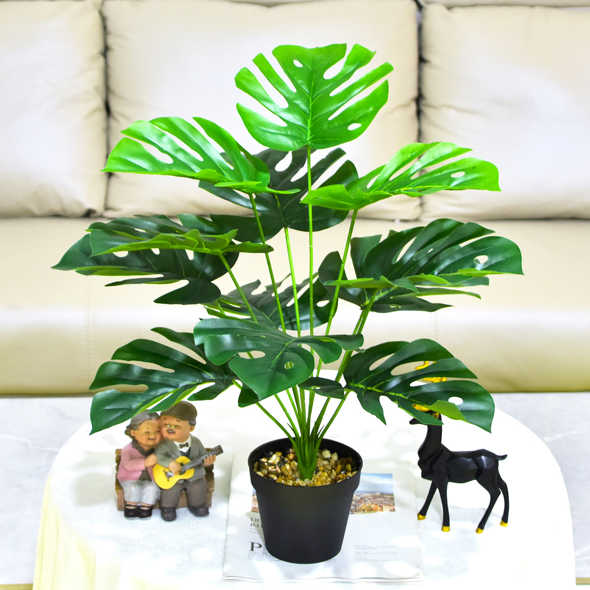 Artificial green plant Monstera 75CM large green leaf Nordic style green plant bonsai home decoration cross-border exclusive