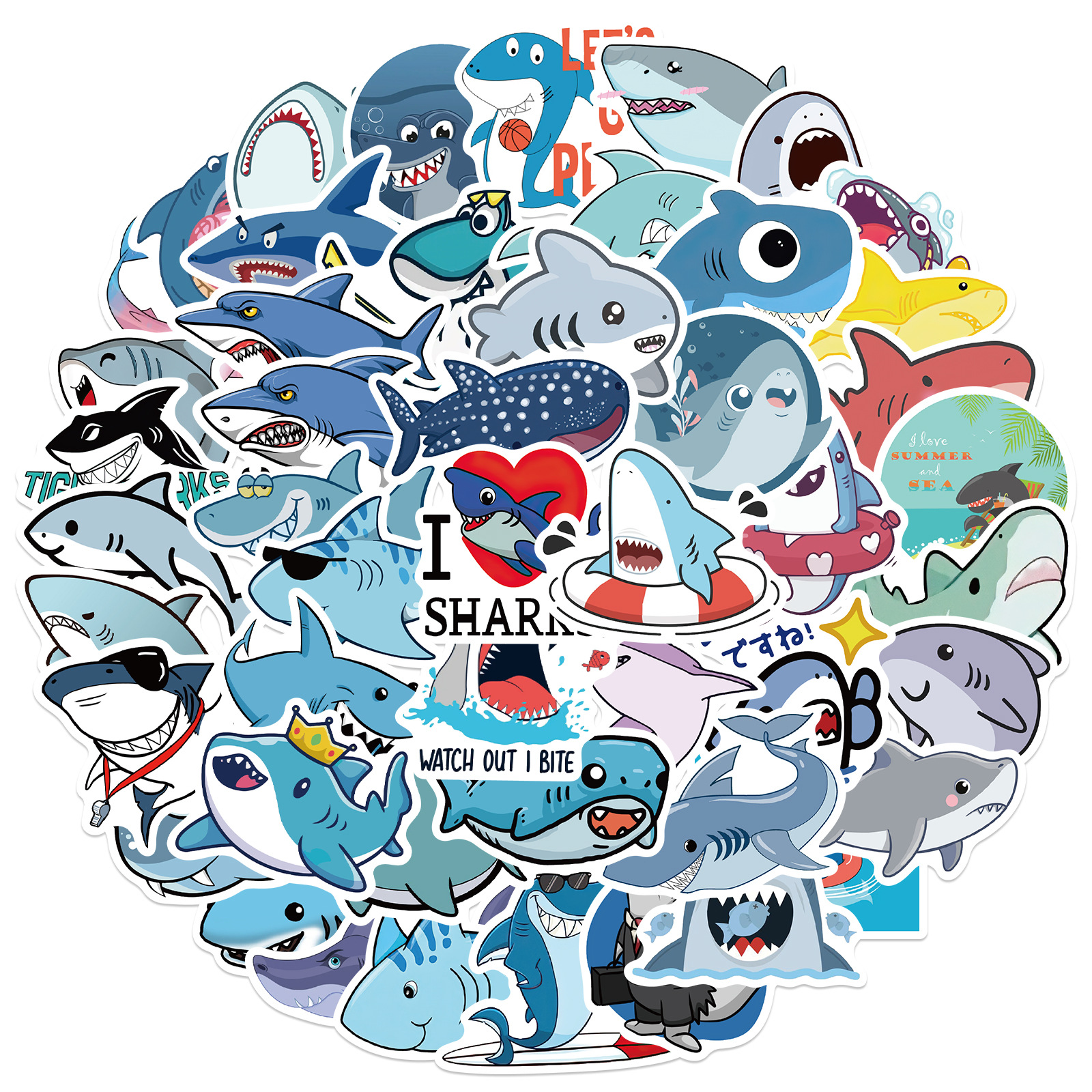 50 cartoon cute shark stickers personalized decorative luggage notebook waterproof removable stickers