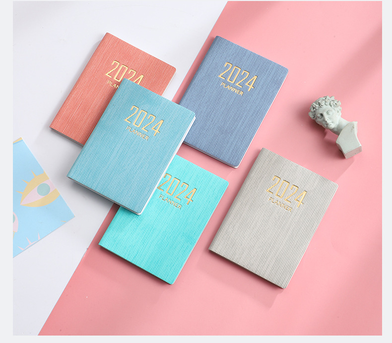 Spot 2024 a7 English calendar book a6 laser colorful notebook thin weekly calendar plan book