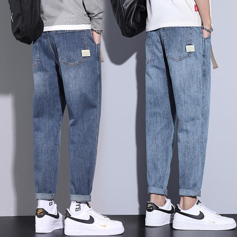 2024 New Jeans Men's Loose Straight Trendy Brand Spring and Autumn Casual Four Seasons regular Cropped Pants Men