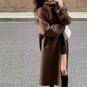 2023 autumn and winter new double-sided cashmere overcoat women's long high-end water ripple overcoat double-sided woolen overcoat women_voghion.com