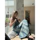 Summer New Spotted Denim Sling dress Women's Summer Design Niche Elegant Slimming Straight Dress