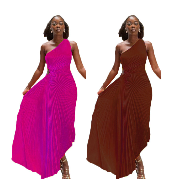 Amazon eBay cross-border wish explosions 2022 Europe and the United States new slim one-shoulder hollow pleated dress dress