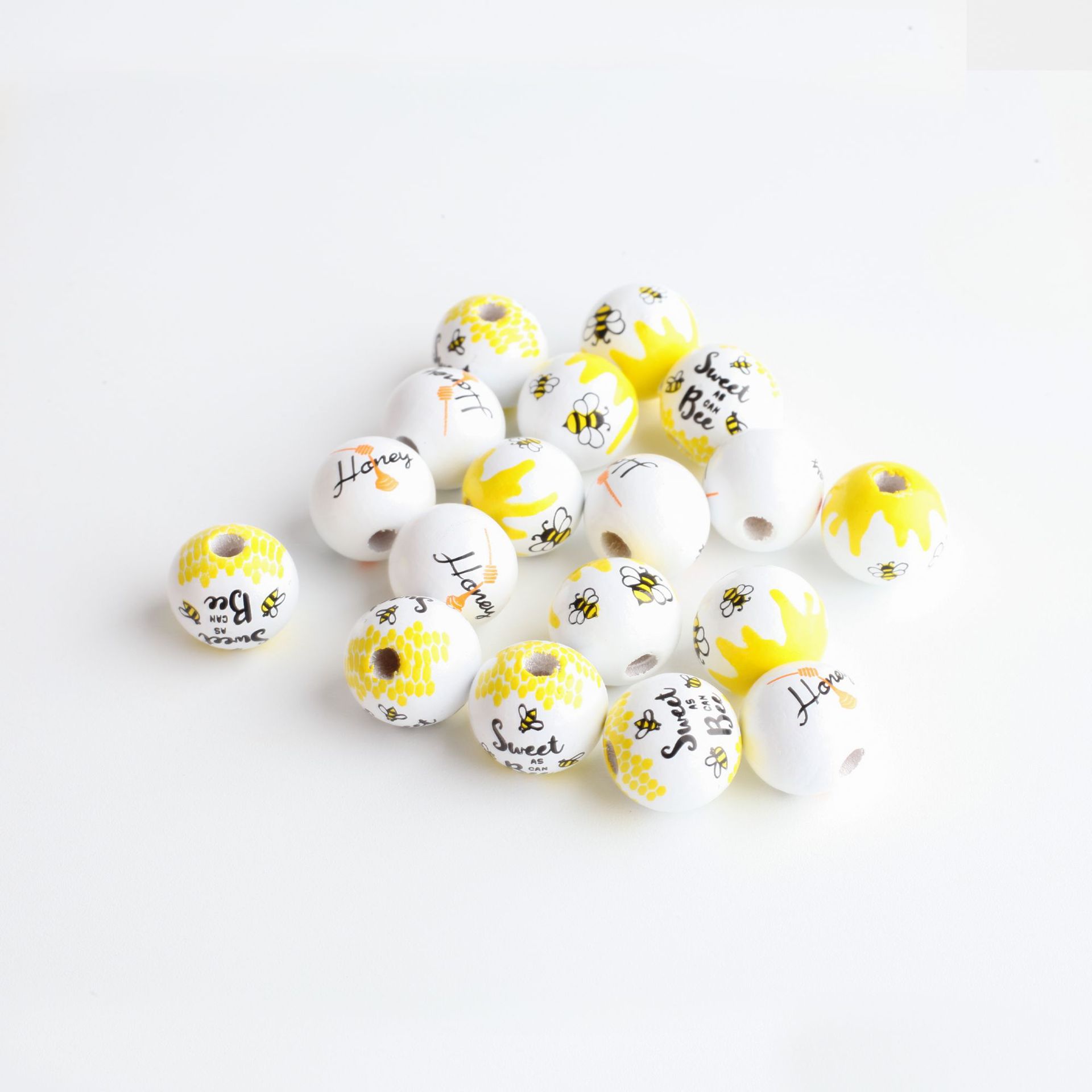 DJ source factory 16mm Bee Festival wooden beads spring color honey pot wooden beads DIY accessories 2023 new products