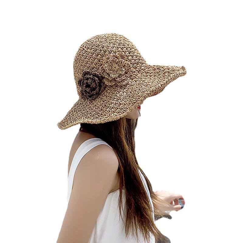 Straw hat women's summer beach hat foldable sunscreen big eaves seaside fashion holiday sun hat sunshade hat wholesale