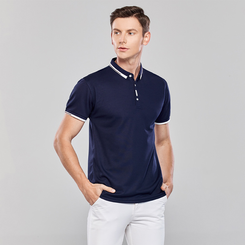 180g lapel short sleeve polo shirt comfortable breathable slit in stock casual solid color summer fit thin