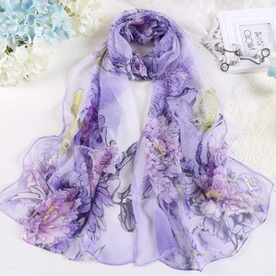 New Summer Korean Season Scarf Sunscreen Scarf Fugui Peony Women Chiffon Long Scarf Scarf Wholesale Scarf