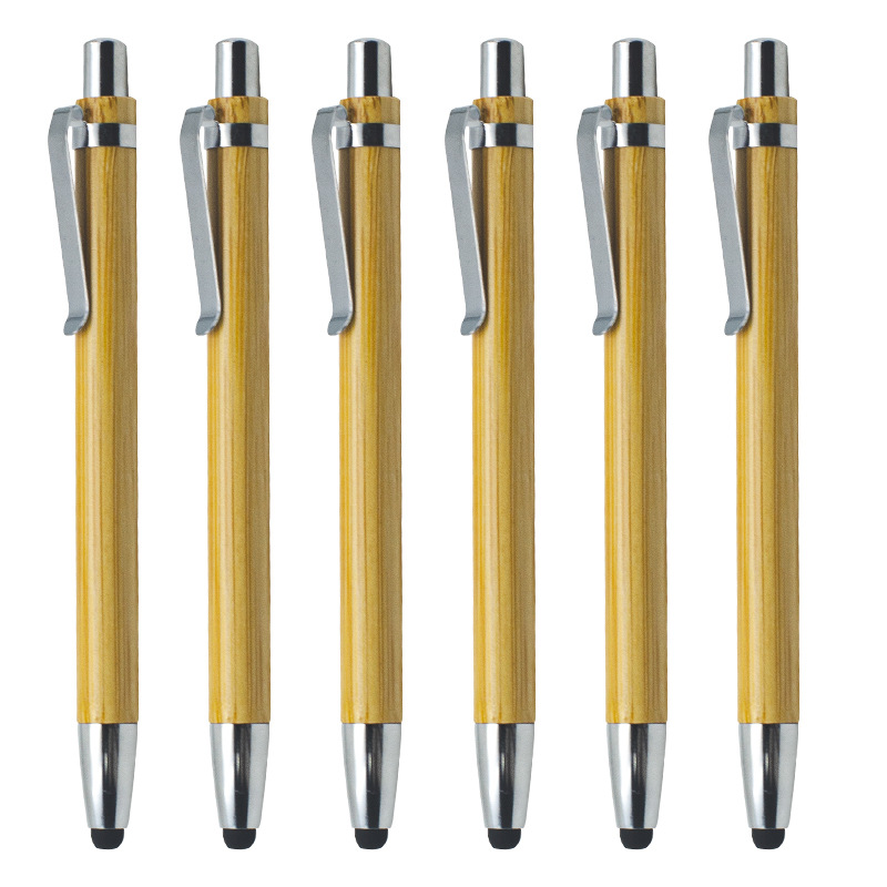 Press bamboo touch screen pen wholesale bamboo capacitor advertising ballpoint pen laser logo creative stationery wholesale