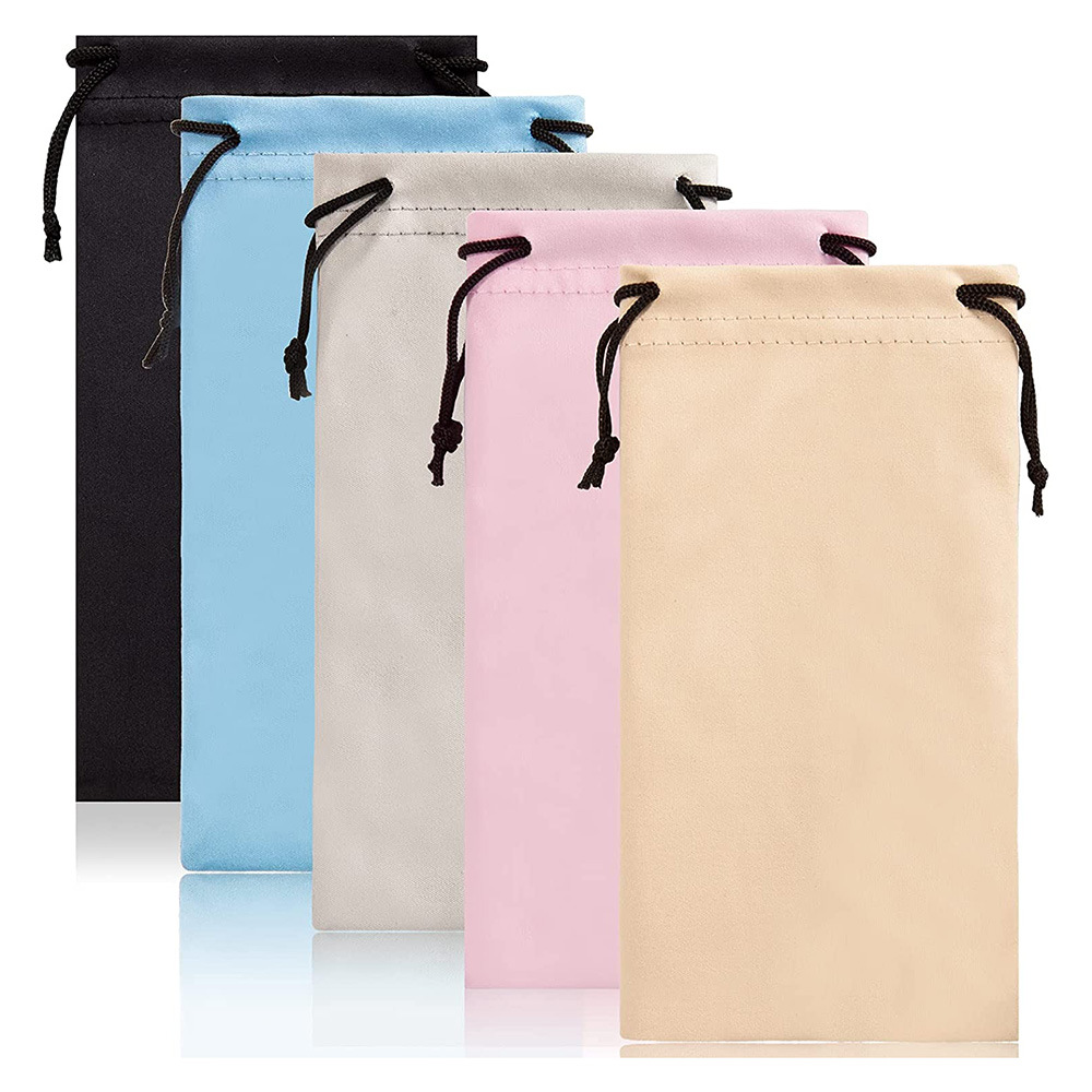 Spot wholesale new microfiber glasses bag solid color drawstring mobile phone storage bag pin two sunglasses bundle pocket