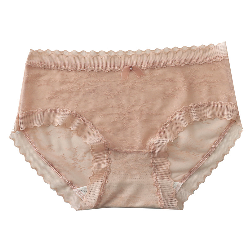 Lightweight mesh water mask pants nude underwear Women's Mid-waist lace seamless antibacterial crotch cotton Women's briefs