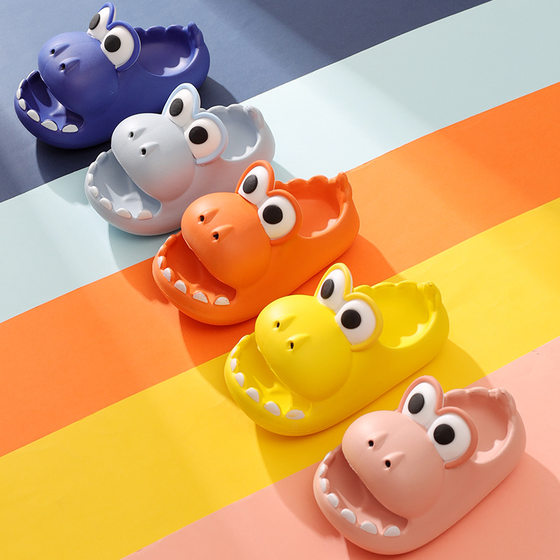 Cute Dinosaur Household Non-slip Thick Bottom Slippers for Children Summer Boys and Girls EVA Baotou Baby Outer Wear Sandals and Slippers