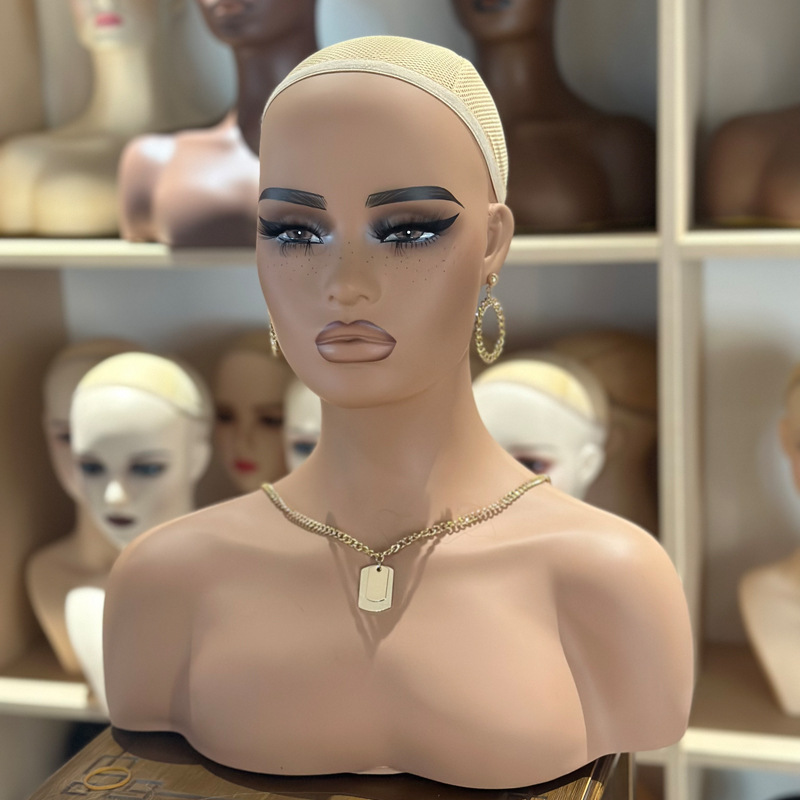 Factory Direct Sales New European and American PVC half shoulder head model wig display props skin color model head in stock