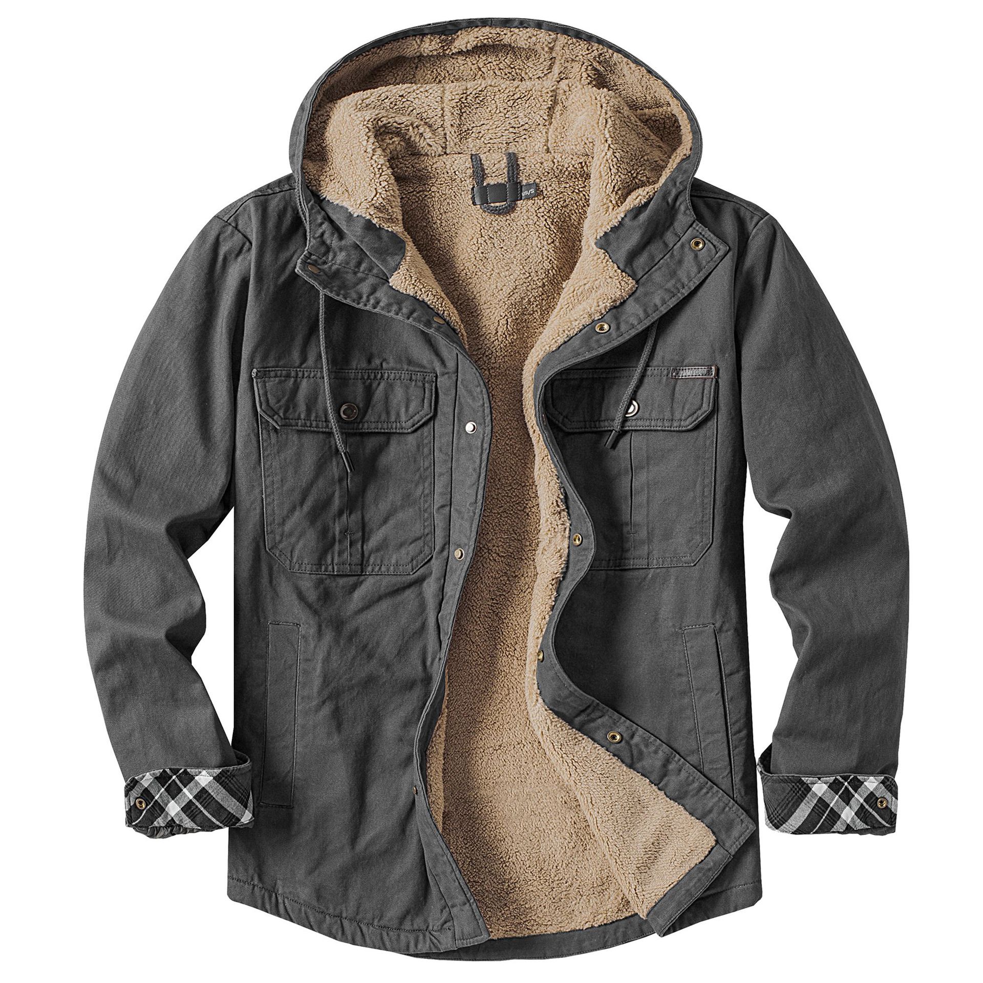 American size men's cotton casual fleece-lined long-sleeved shirt autumn and winter plus size thickened lambswool hooded jacket jacket