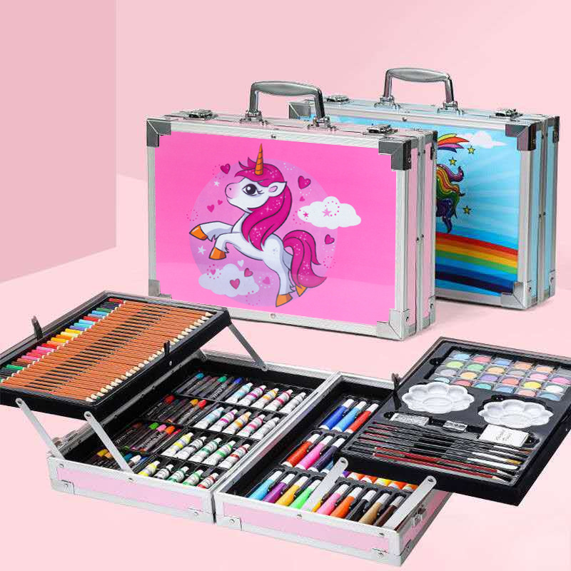 145 Aluminum Box Brush Watercolor Pen Set Double Layer Aluminum Alloy Children Crayon Oil Painting Painting Graffiti Art Tools