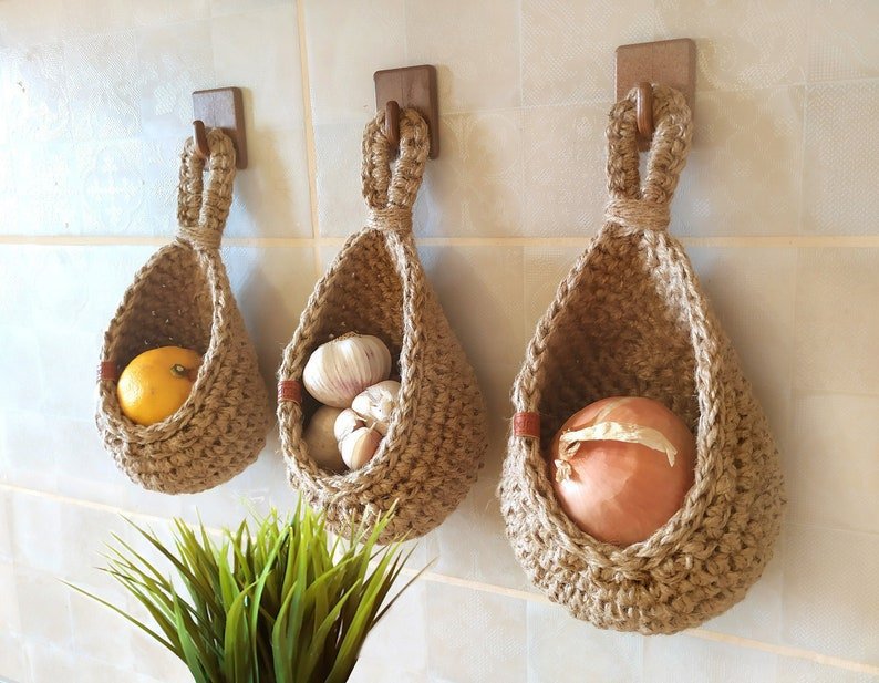 Cross-border Explosions Wall-mounted Fruit Basket Vegetable Storage Bag Hanging Basket Cotton Rope Hemp Rope Woven Wall-mounted Flower Pot Flower Basket