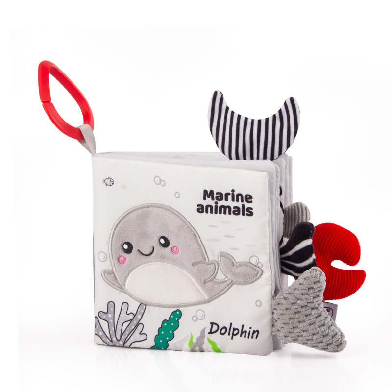 TOLOLO Baby Early Childhood Education Tail Cloth Book Visual Inspire Toy Enlightenment Tear Not Rid Cartoon Black and White Red Cloth Book