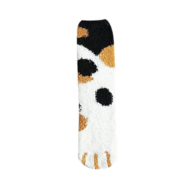 Autumn and Winter coral velvet socks cat claw socks thickened floor socks snow socks female fleece-lined cartoon home mid-calf sleep socks