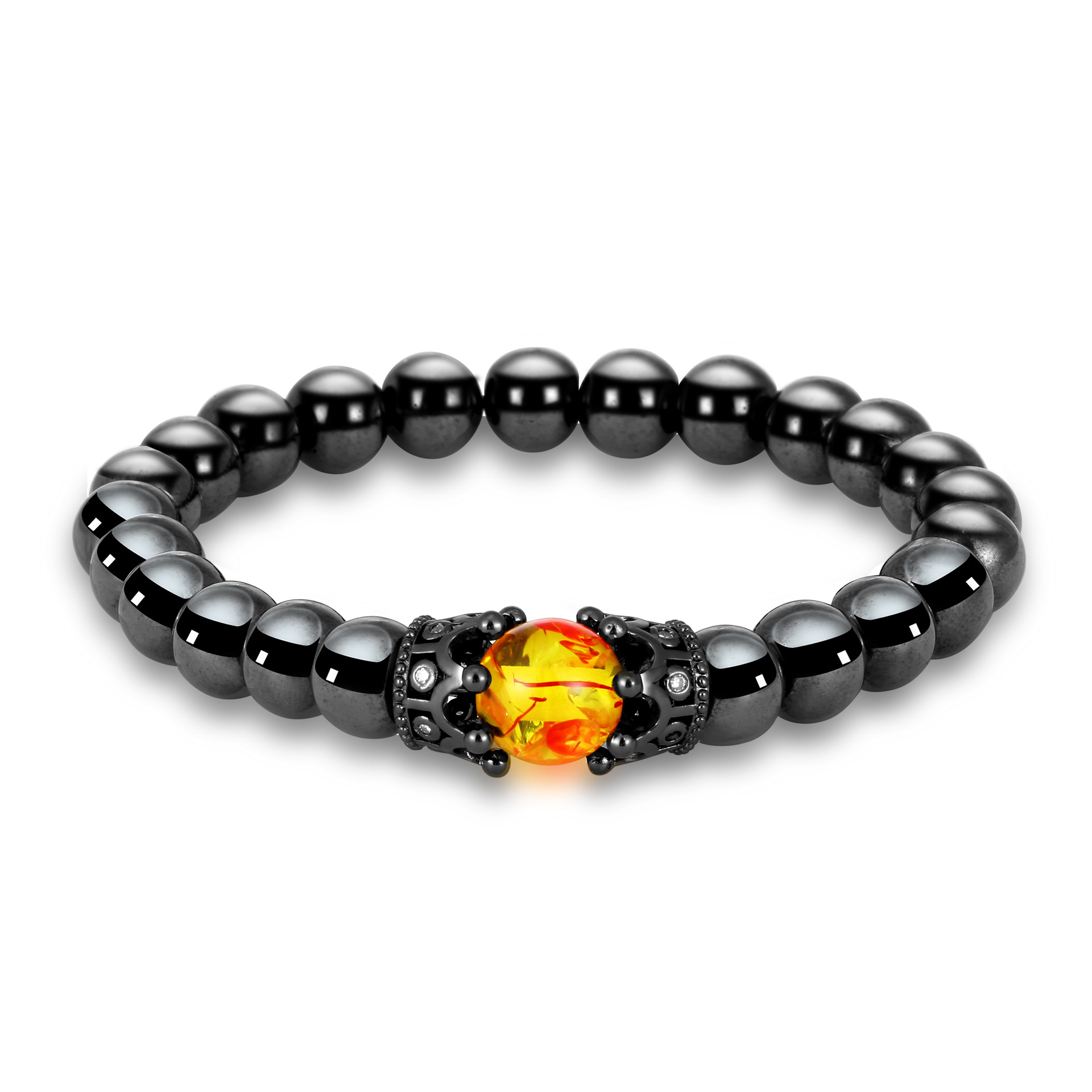 Amazon caliente rojo hierro mineral imán pulsera circón pistola negro corona pulsera ámbar pulsera femenina en stock al por mayor
