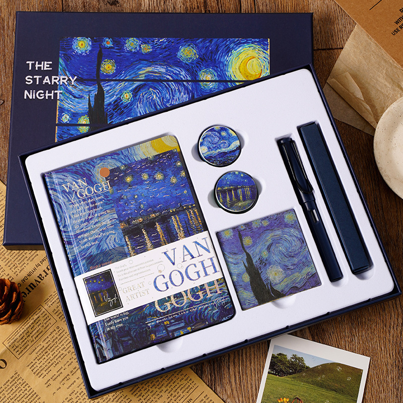 European and American style oil painting notebook set, creative Van Gogh and Monet gift for students, art notebook notepad gift box