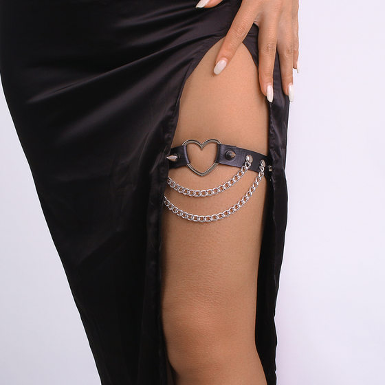 C0337 Cross-border Diablo Exaggerated Leg Ring Leather Love Chain Rivet Geometric Harajuku Style Leg Chain Foot Ring Female