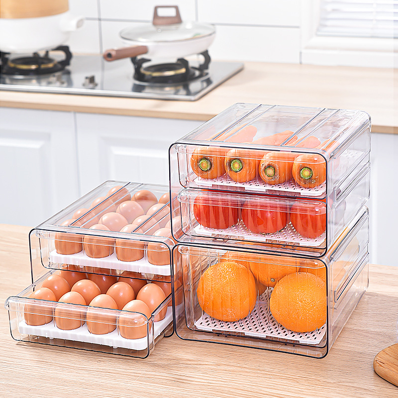 Transparent refrigerator fresh storage box drawer double egg box vegetable fruit drain fresh storage box wholesale