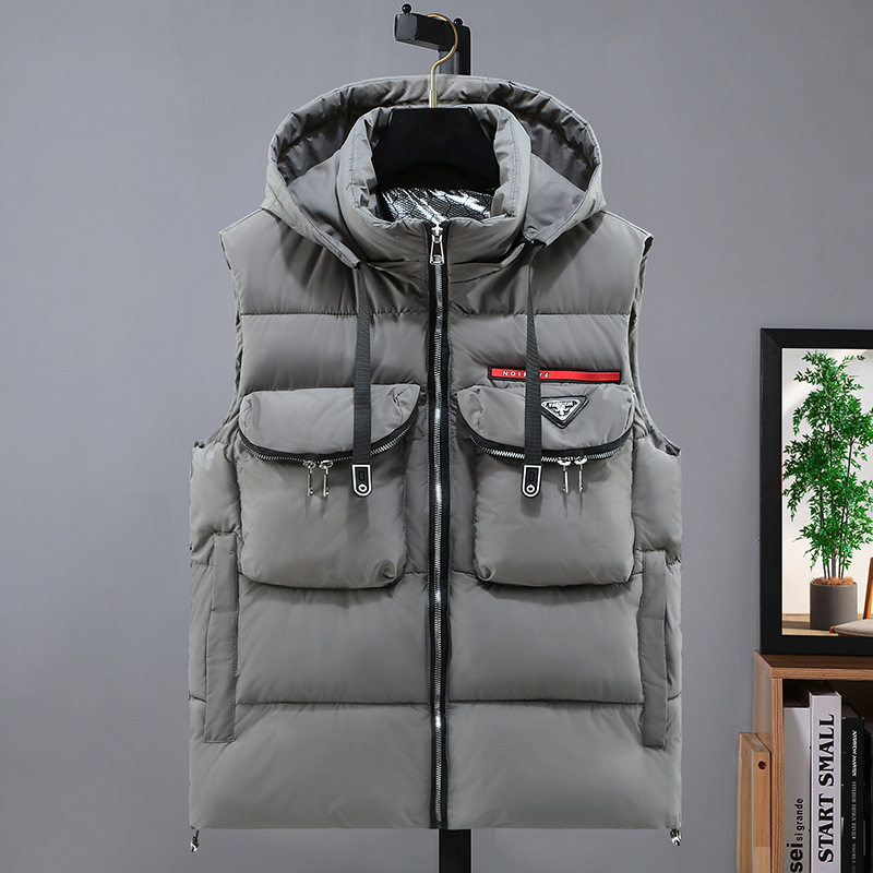 European hot selling men's cotton vest hooded autumn and winter casual men's trendy handsome thickened cotton coat down cotton waistcoat